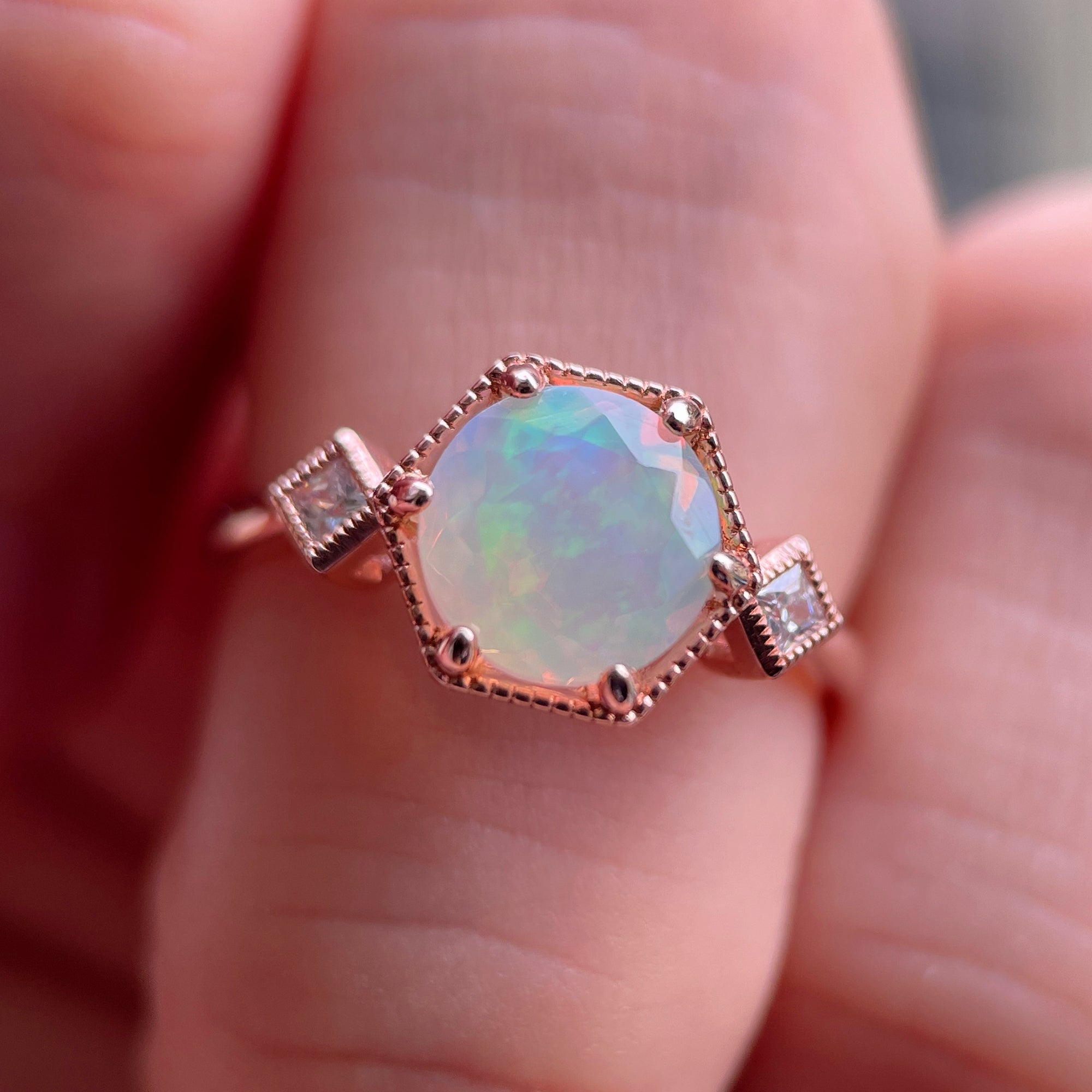 2.0 carat Natural Gemstone Ethiopic Opal Engagement Ring 14K/18K Gold Ring - ShainJewelry