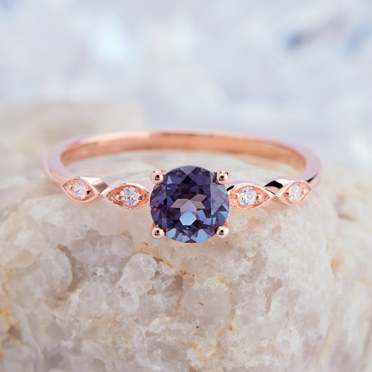 Alexandrite Engagement Ring 14K/18K Gold Diamond Color Changing Wedding Ring - ShainJewelry