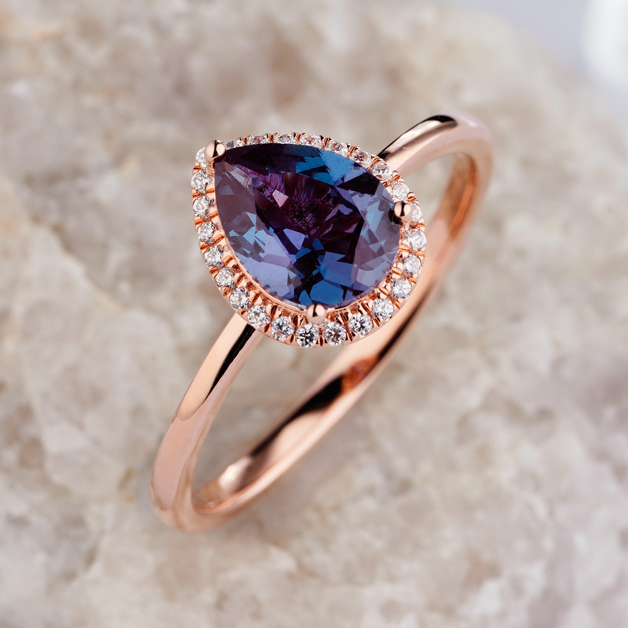 1.5ct Alexandrite Engagement Ring 14K/18K Gold Pear Cut Diamond Teardrop Ring - ShainJewelry