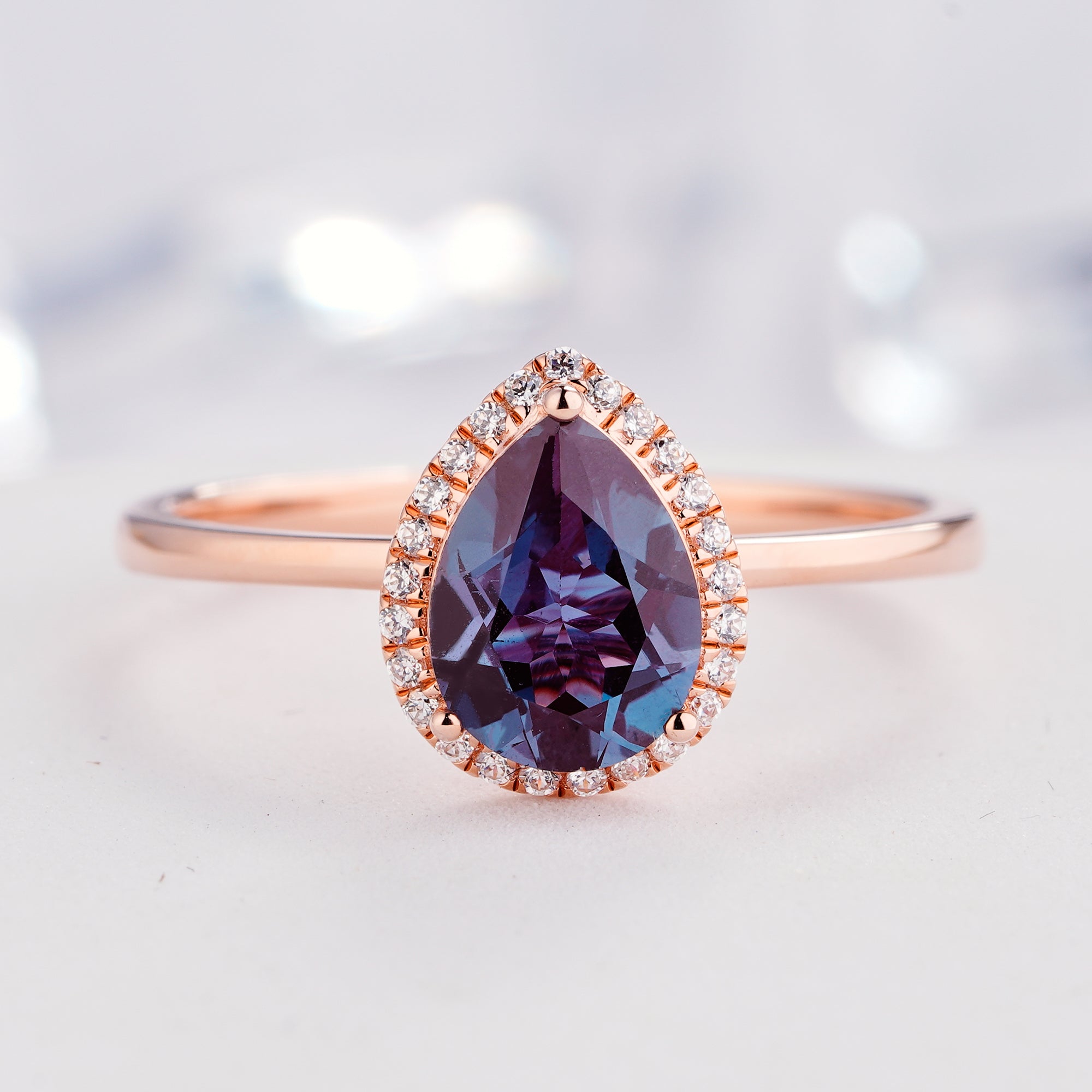 1.5ct Alexandrite Engagement Ring 14K/18K Gold Pear Cut Diamond Teardrop Ring - ShainJewelry