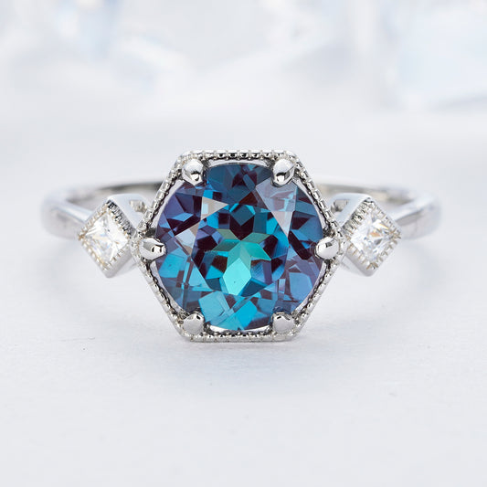 2.5 carat Alexandrite Vintage Quartz Ring 14K Gold Promise Wedding Natural Gemstone Engagement Ring - ShainJewelry