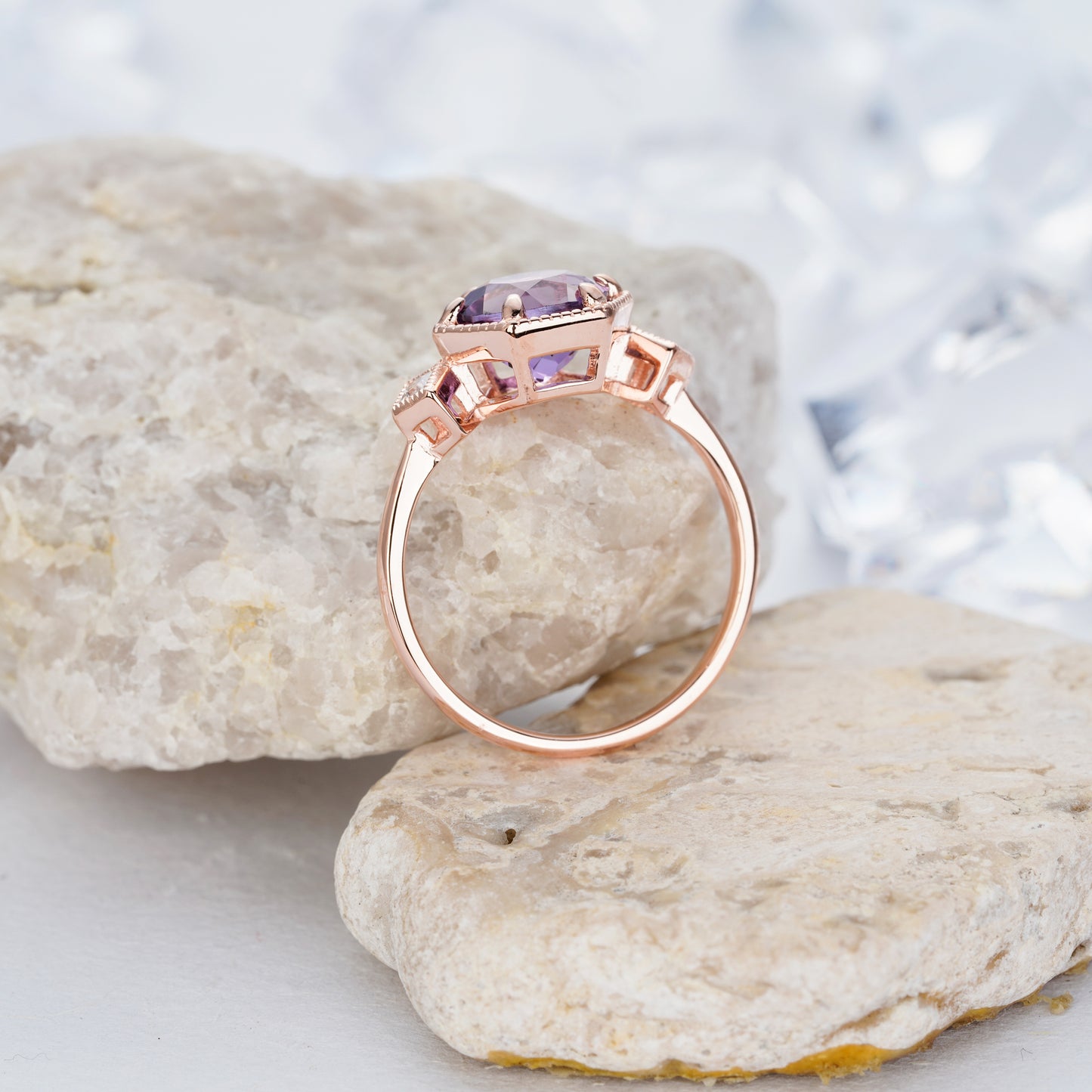 2.0 carat Purple Amethyst Vintage Quartz Ring 14K Gold Promise Wedding Natural Gemstone Engagement Ring - ShainJewelry
