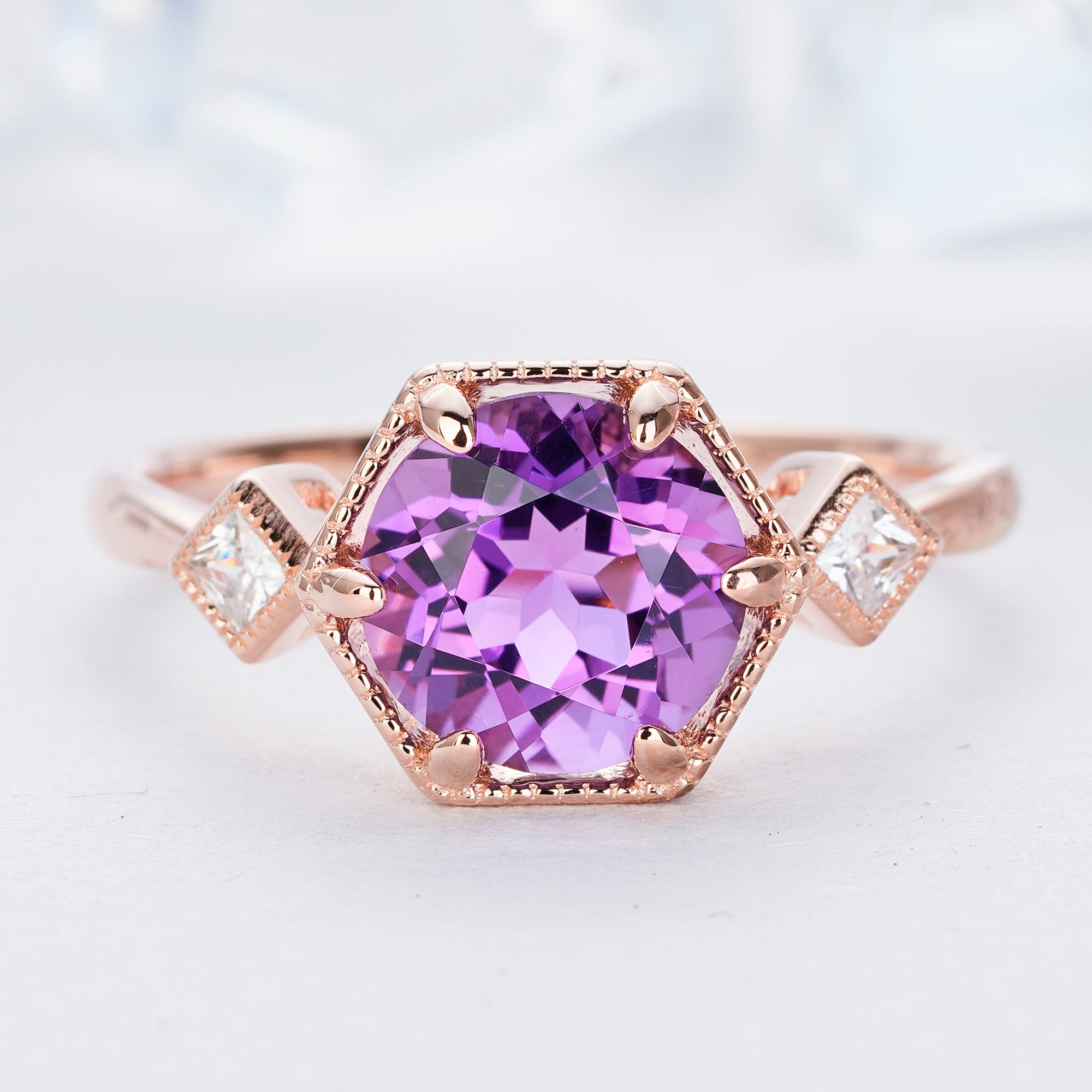 2.0 carat Purple Amethyst Vintage Quartz Ring 14K Gold Promise Wedding Natural Gemstone Engagement Ring - ShainJewelry