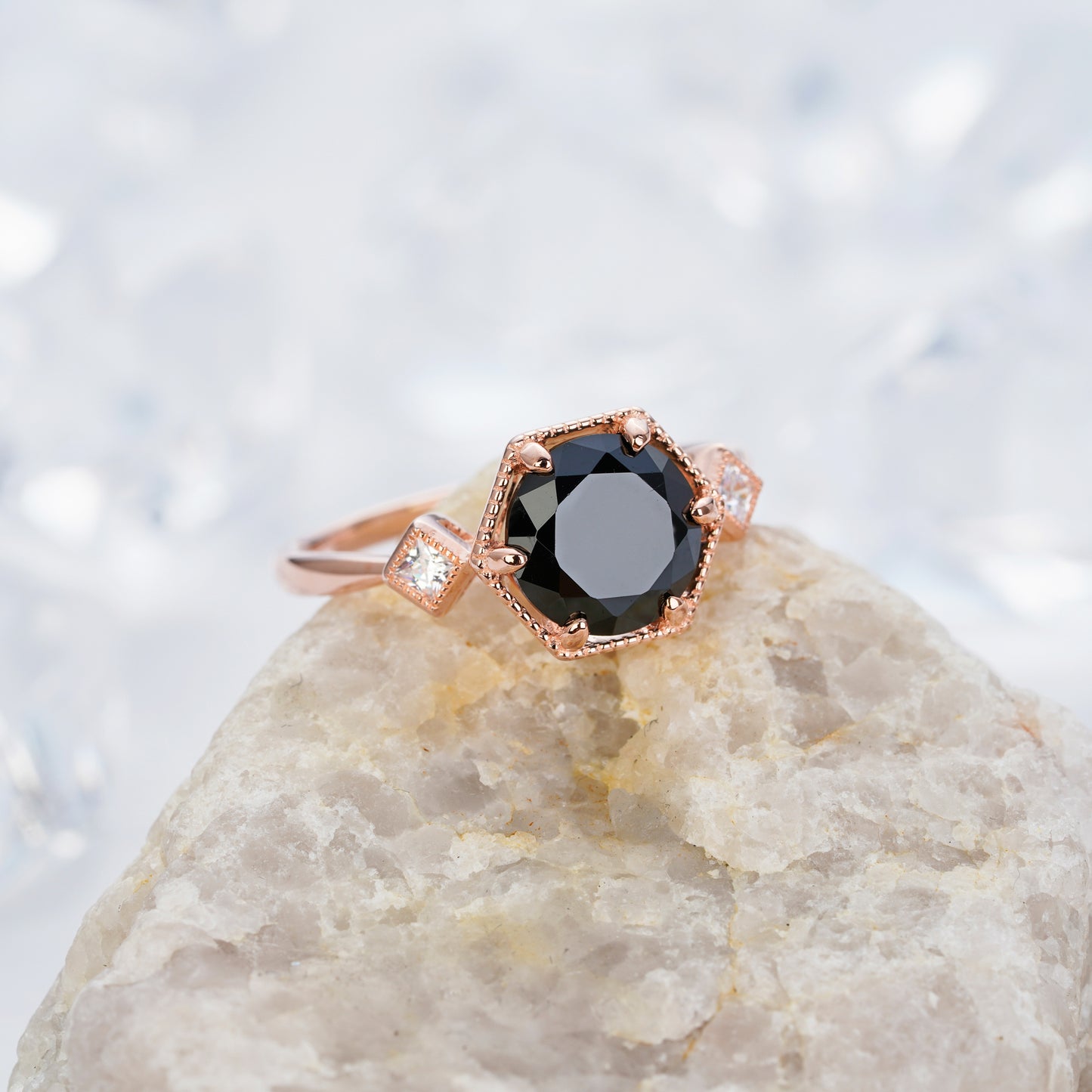 2.0 carat Black Spinel Engagement Quartz Ring 14K Gold Art Deco Promise Wedding Natural Gemstone Ring ShainJewelry - ShainJewelry