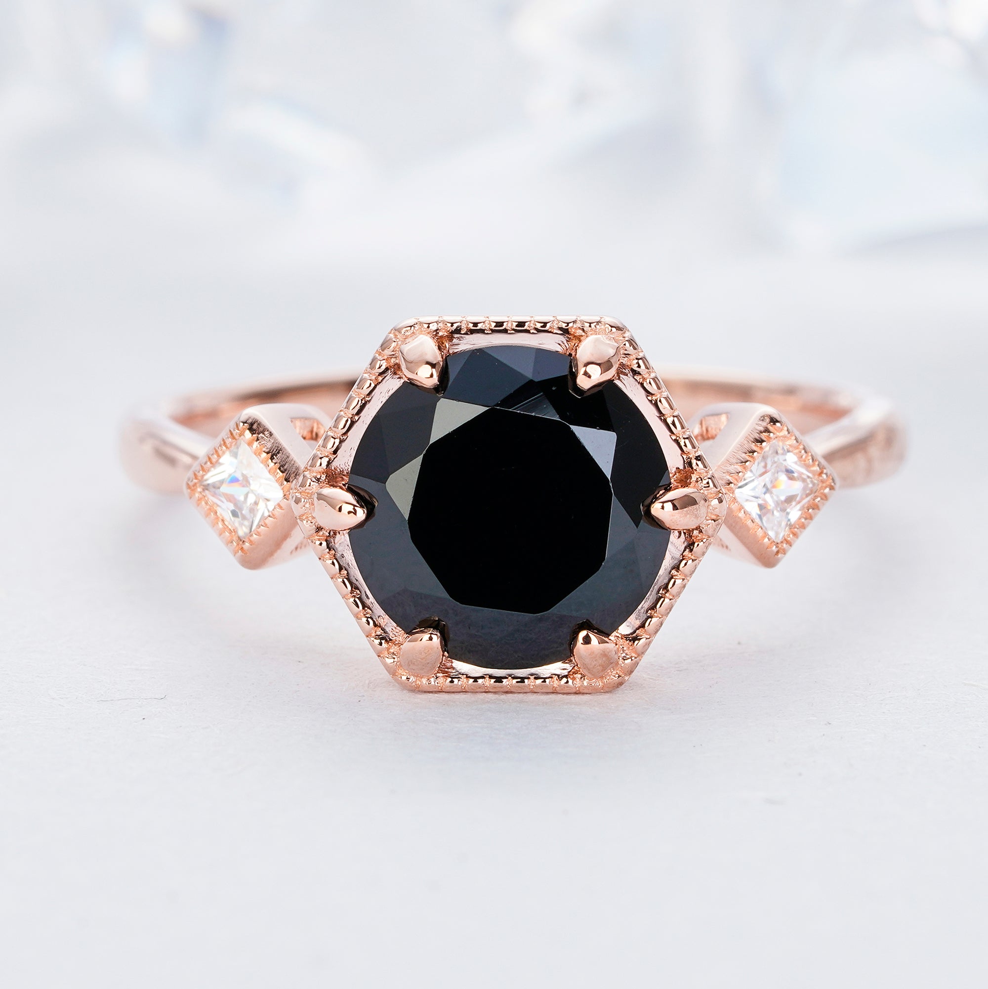 2.0 carat Black Spinel Engagement Quartz Ring 14K Gold Art Deco Promise Wedding Natural Gemstone Ring ShainJewelry - ShainJewelry