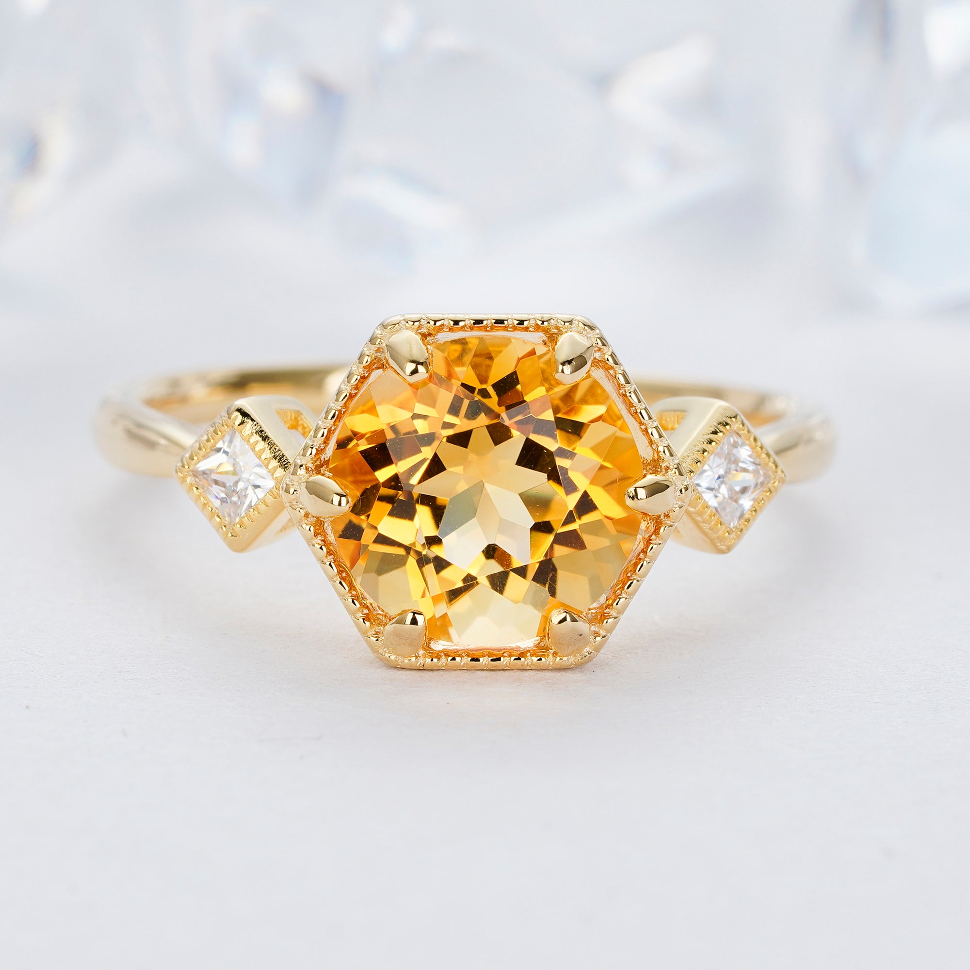 2.0 carat Citrine Engagement Ring 14K Gold Natural Gemstone Ring - ShainJewelry