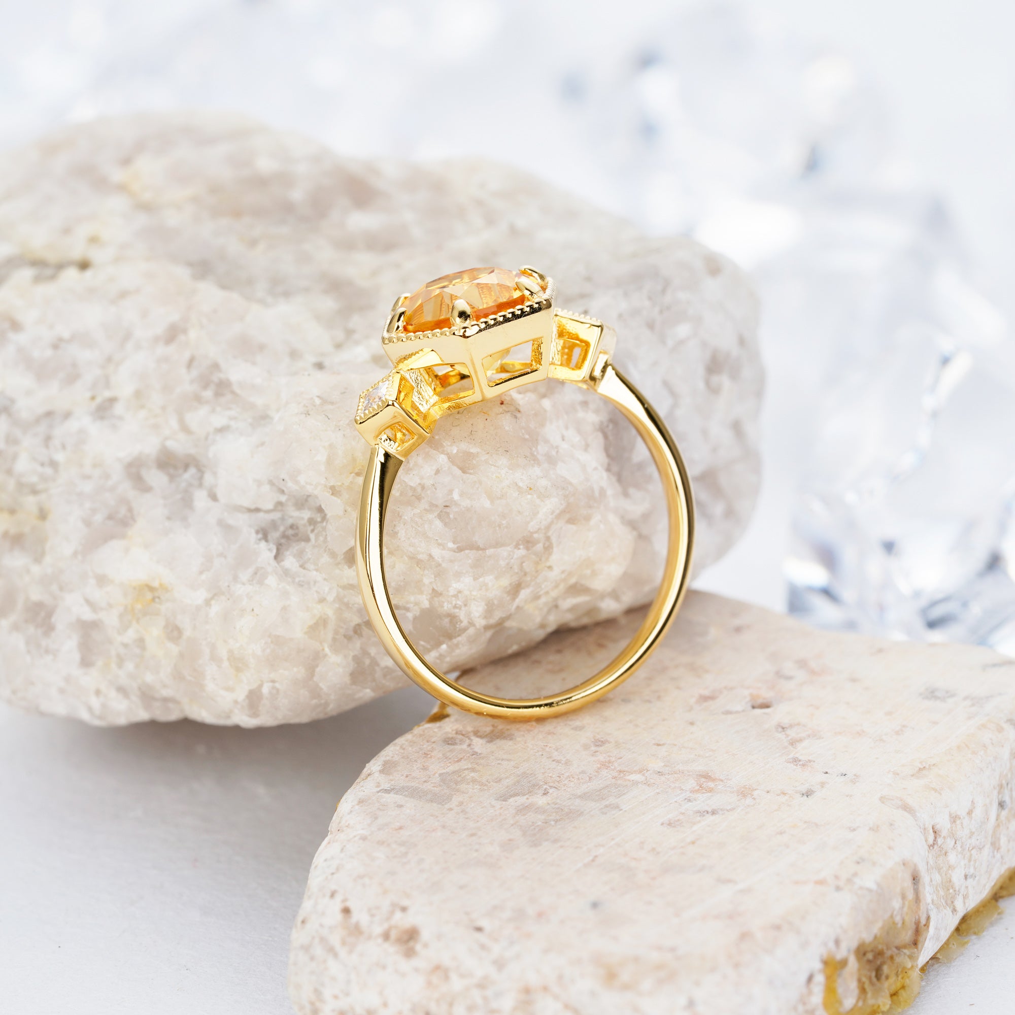 2.0 carat Citrine Engagement Ring 14K Gold Natural Gemstone Ring - ShainJewelry