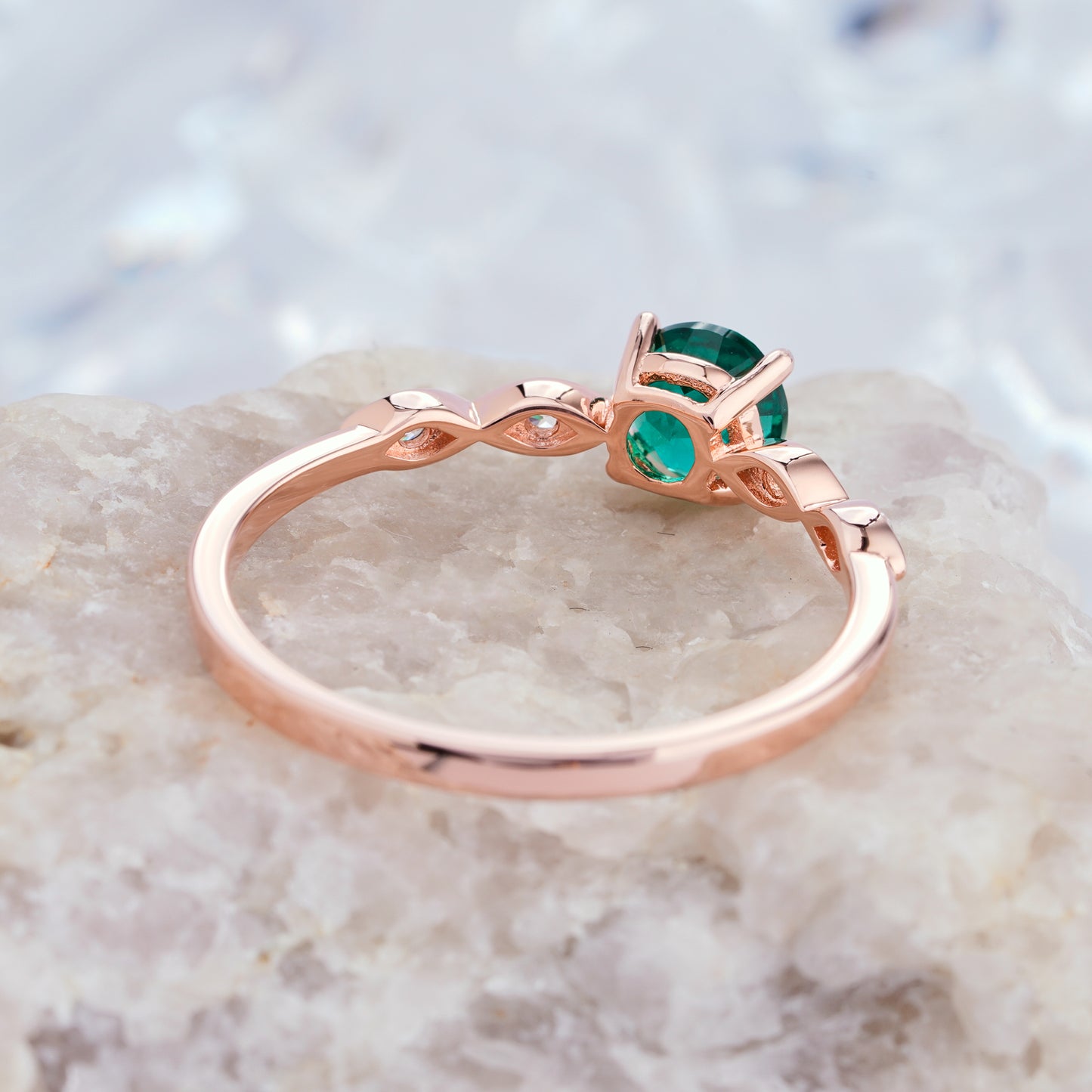 Emerald Engagement Ring Round Cut 14K/18K Gold Diamond Wedding Ring - ShainJewelry