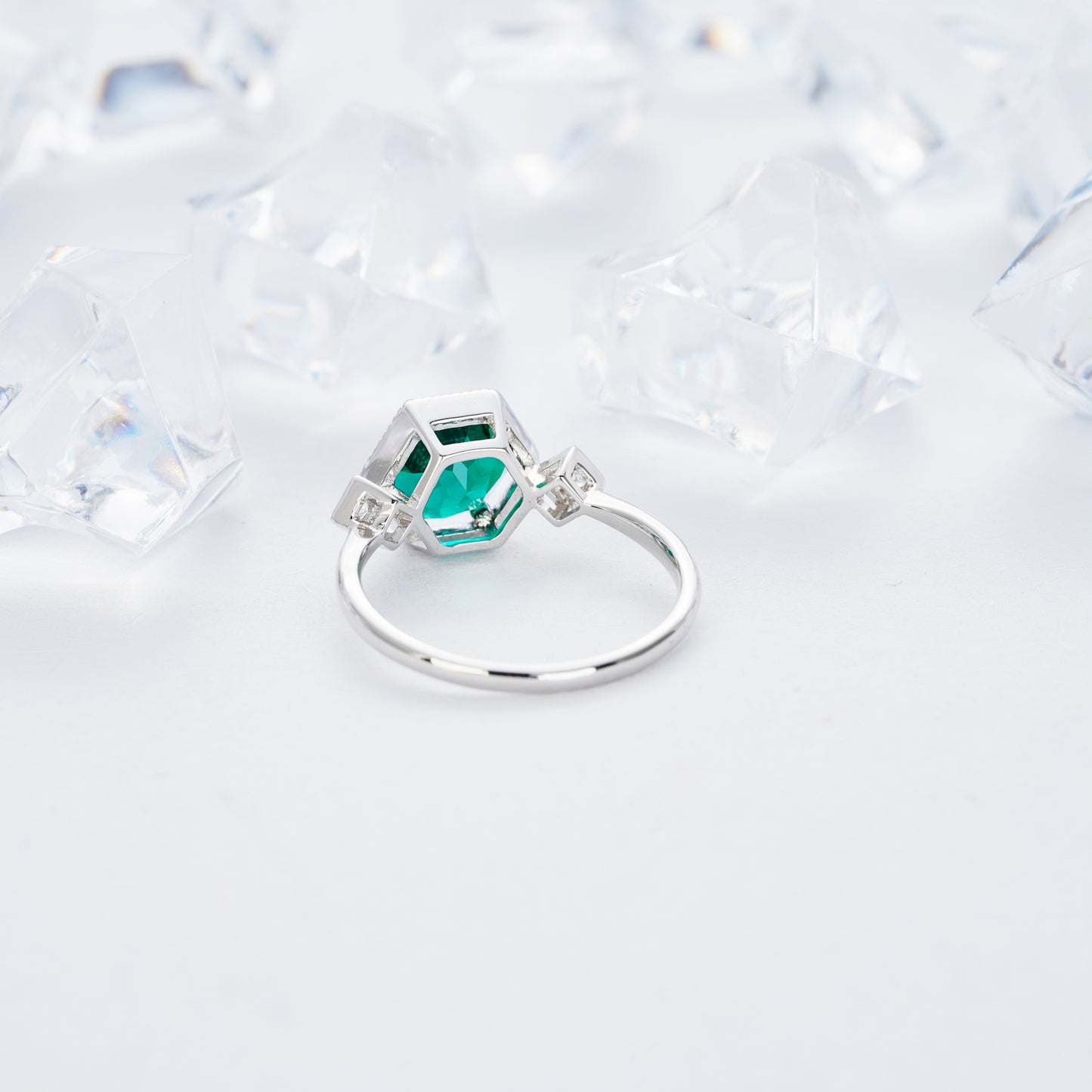 2.0ct Emerald Ring Engagement Round Cut 14K White Gold Alternative Wedding Ring - ShainJewelry