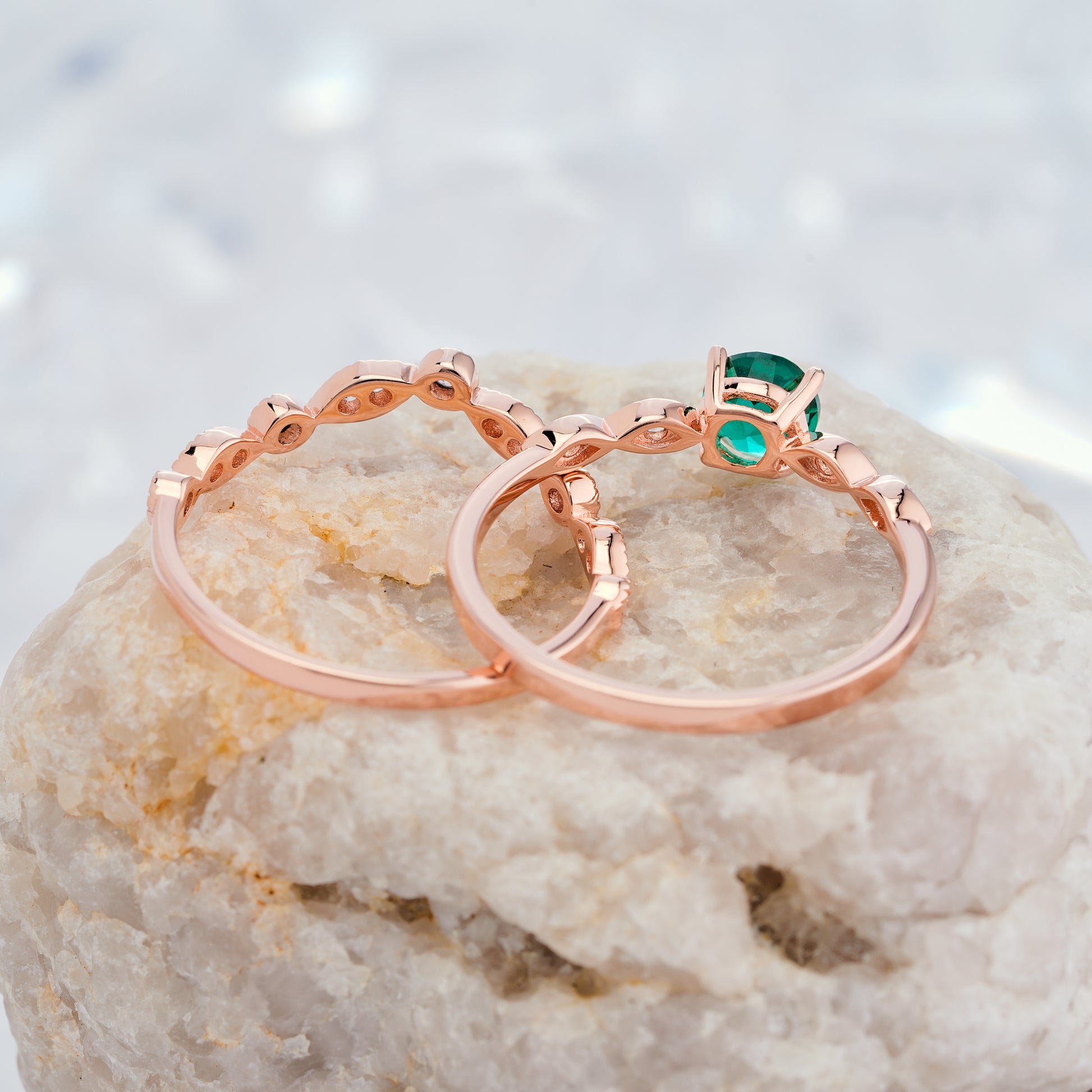 Emerald Engagement Ring Set in14K/18K Gold - ShainJewelry