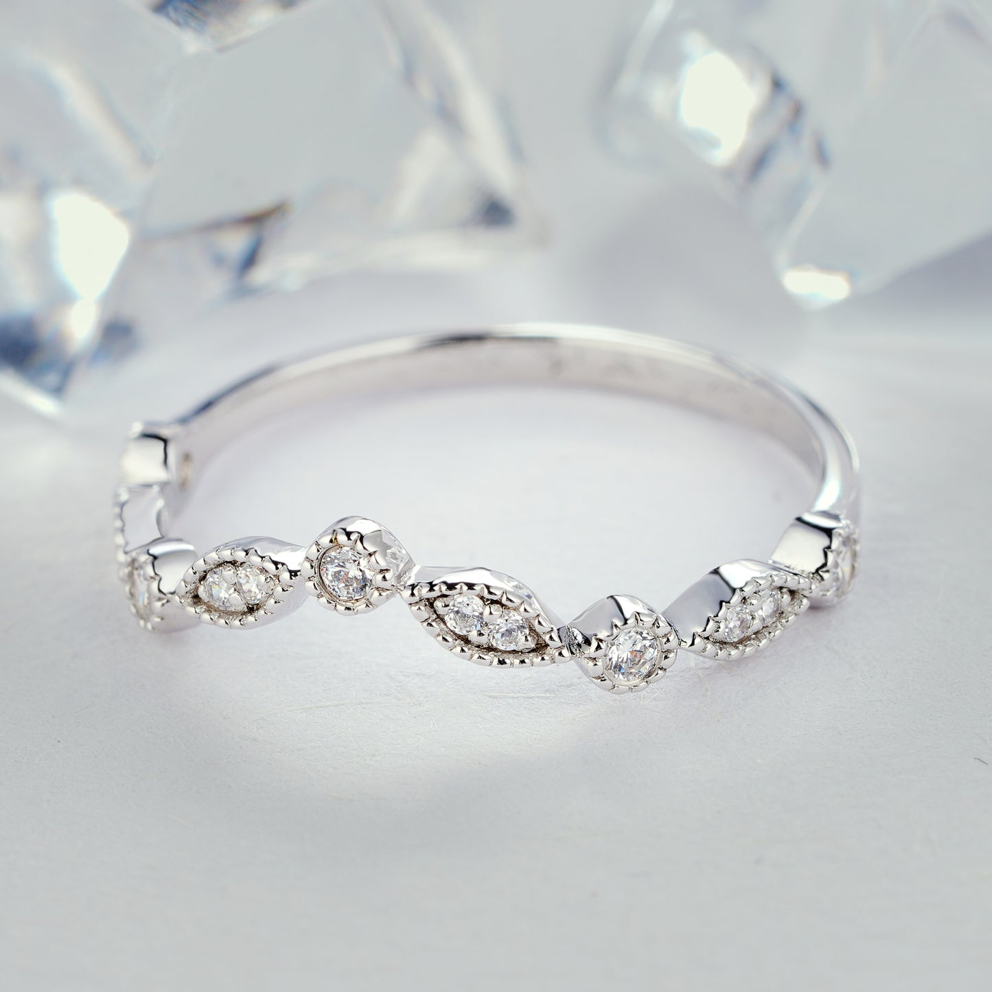 Natural Real Diamond Wedding Band Half Eternity V Shape Ring in 14K/18K Gold - ShainJewelry