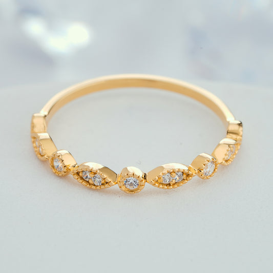 Natural Diamond Wedding Ring Half Eternity Matching Art Deco Bridal Ring in 14K/18K Gold - ShainJewelry