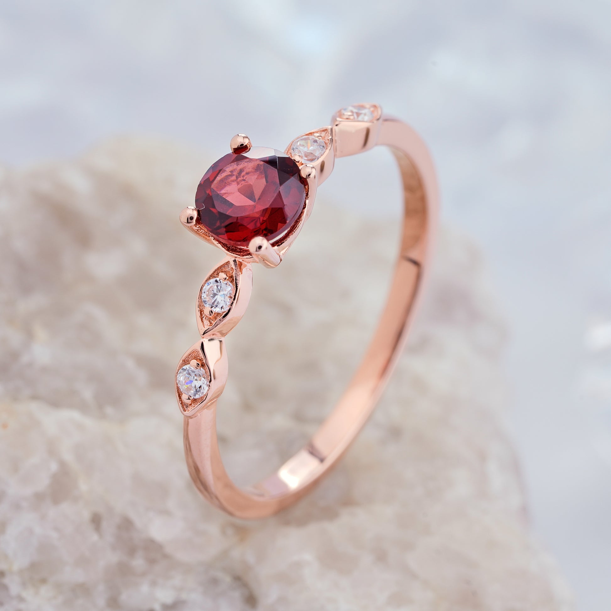Natural Genuine Garnet Engagement Diamond Ring 14k/18k Gold - ShainJewelry