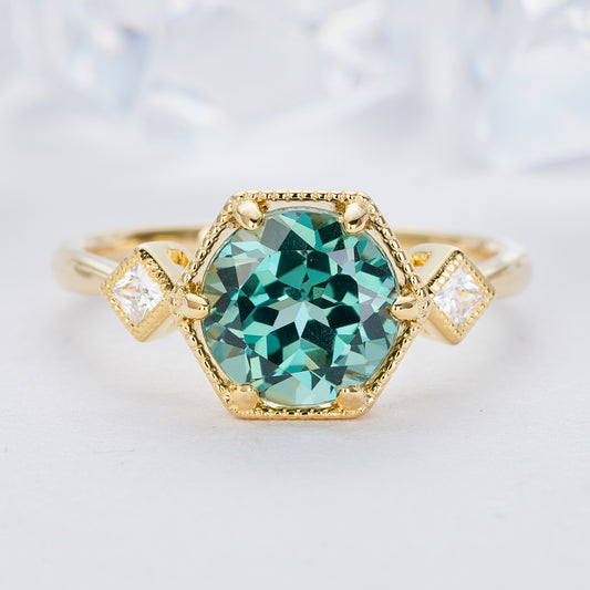 2.0 carat Green Sapphire Engagement Quartz Ring 14K Gold Art Deco Promise Wedding Natural Gemstone Ring - ShainJewelry