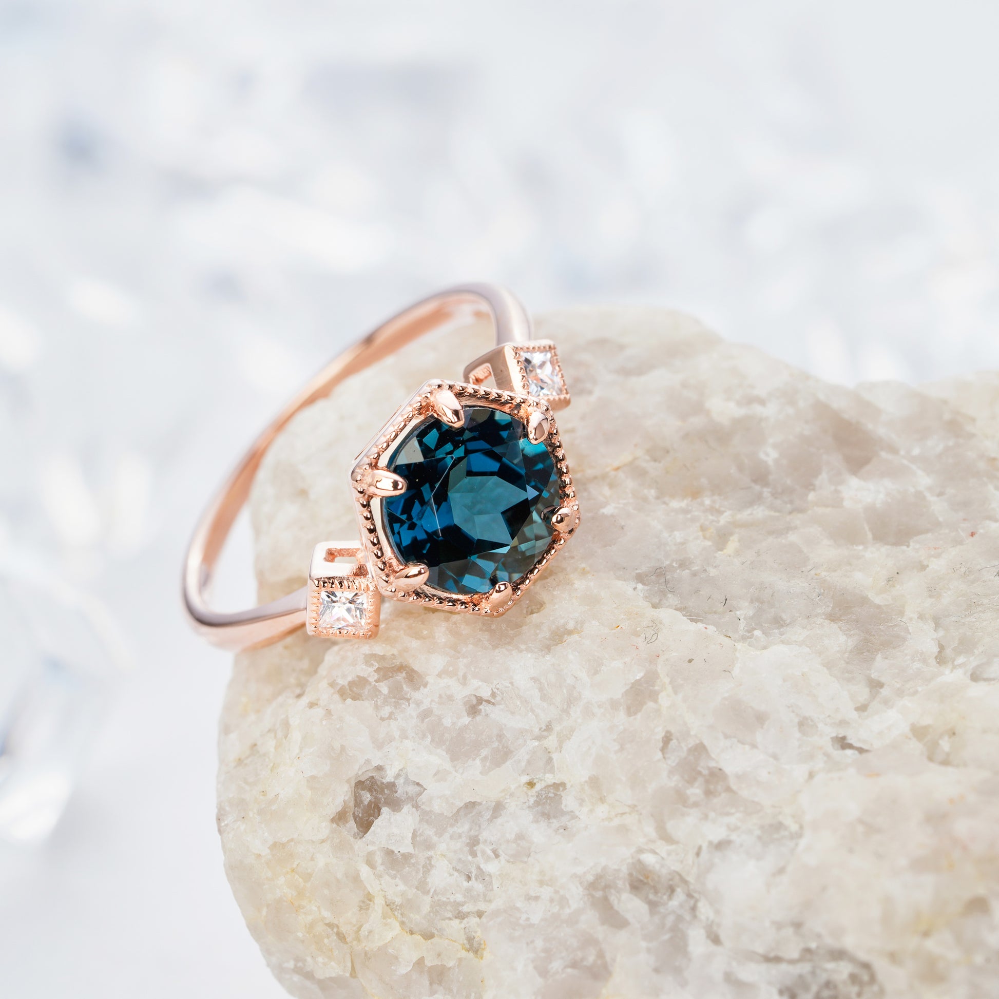 2.65 carat Topaz Engagement Quartz Ring 14K Gold Art Deco Promise Wedding Natural Gemstone Ring - ShainJewelry