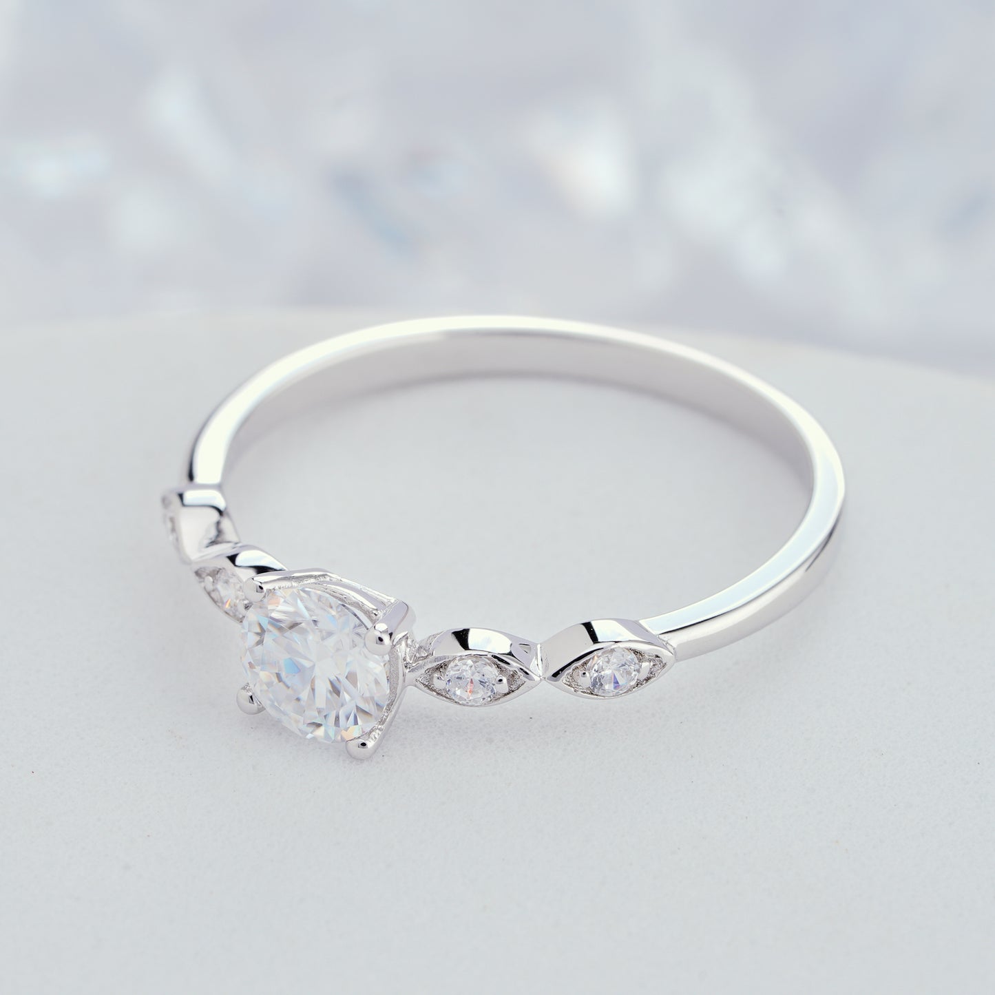 Moissanite Engagement Rings with Diamond14K/18K White Gold Classic Ring - ShainJewelry