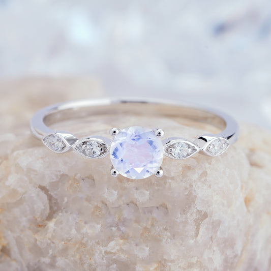 Natural Moonstone Engagement Rings 14K/18K Gold Diamond Wedding Ring - ShainJewelry