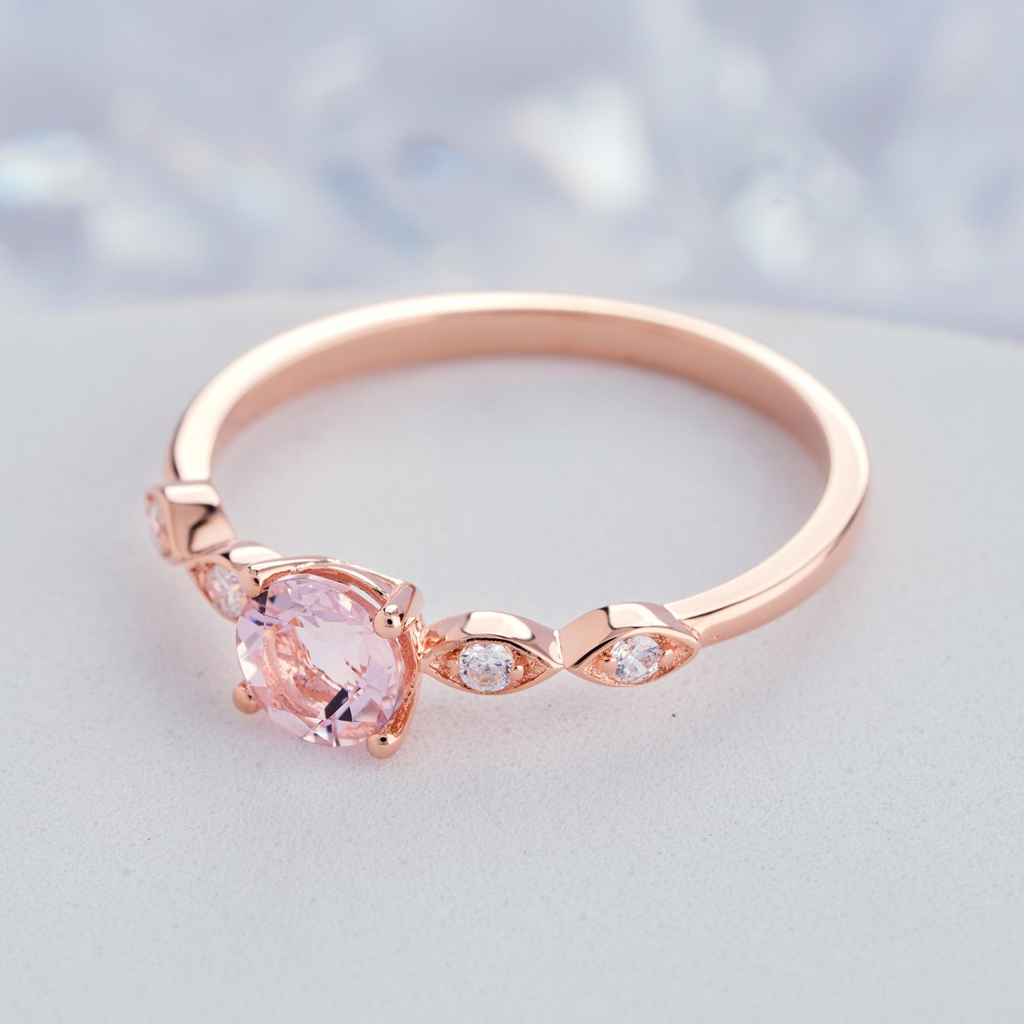 0.5carat Natural Pink Morganite Solid14K/18K Gold Diamond Ring - ShainJewelry