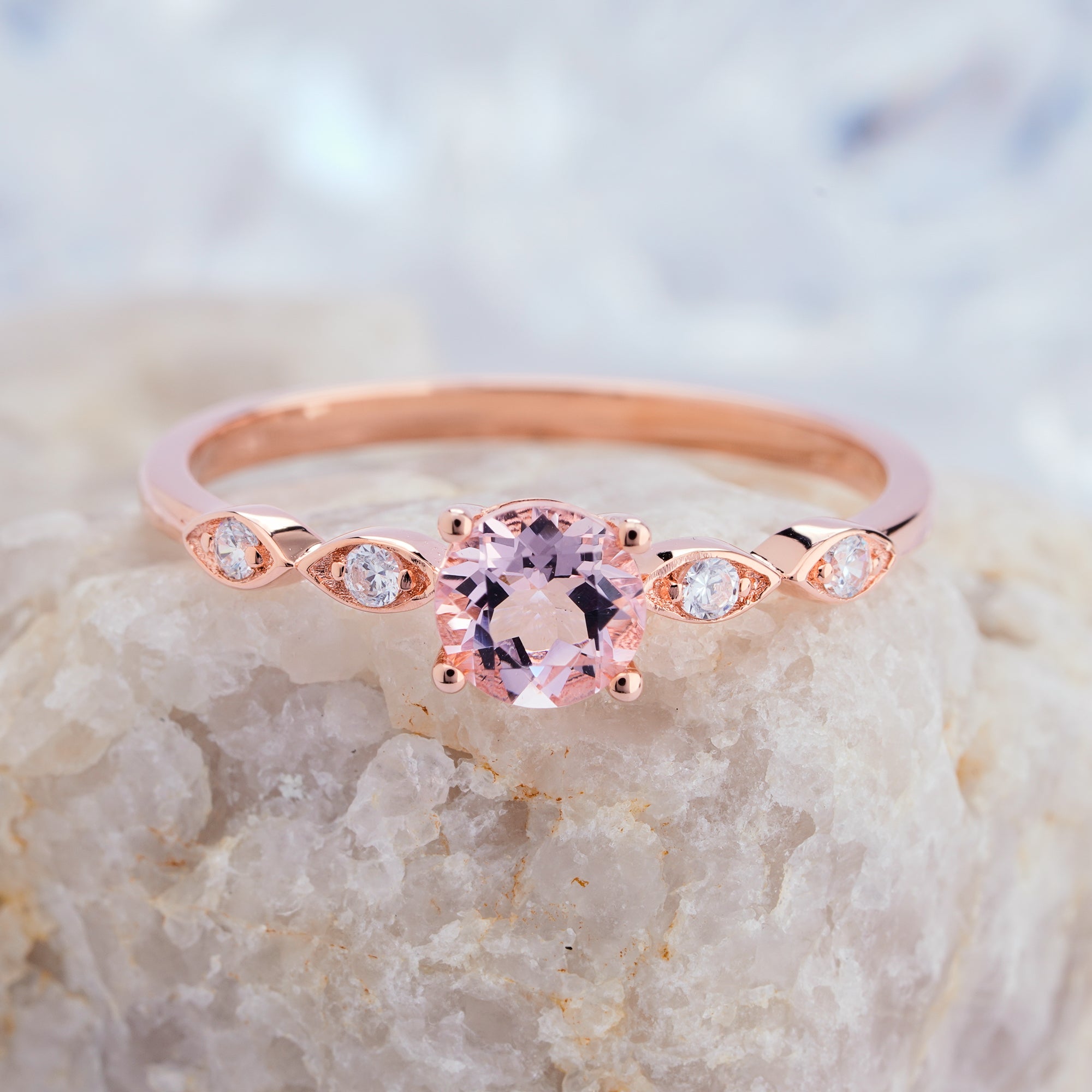 0.5carat Natural Pink Morganite Solid14K/18K Gold Diamond Ring - ShainJewelry