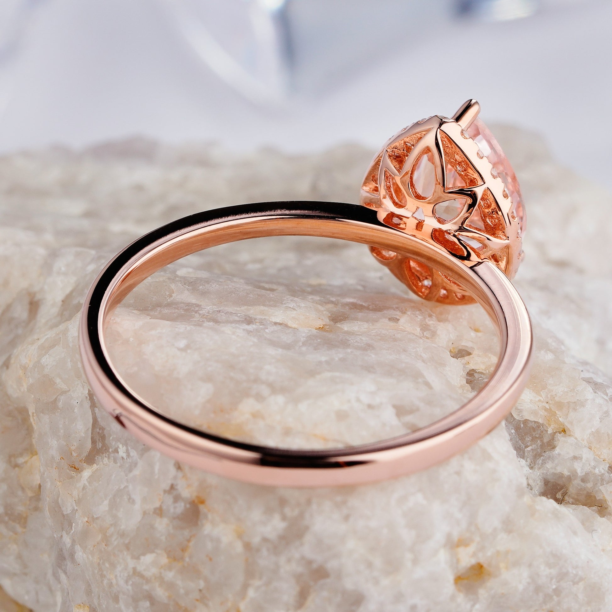 1.1ct Natural Teardrop Pink Morganite 14K/18KGold Pear Cut Diamond Ring - ShainJewelry