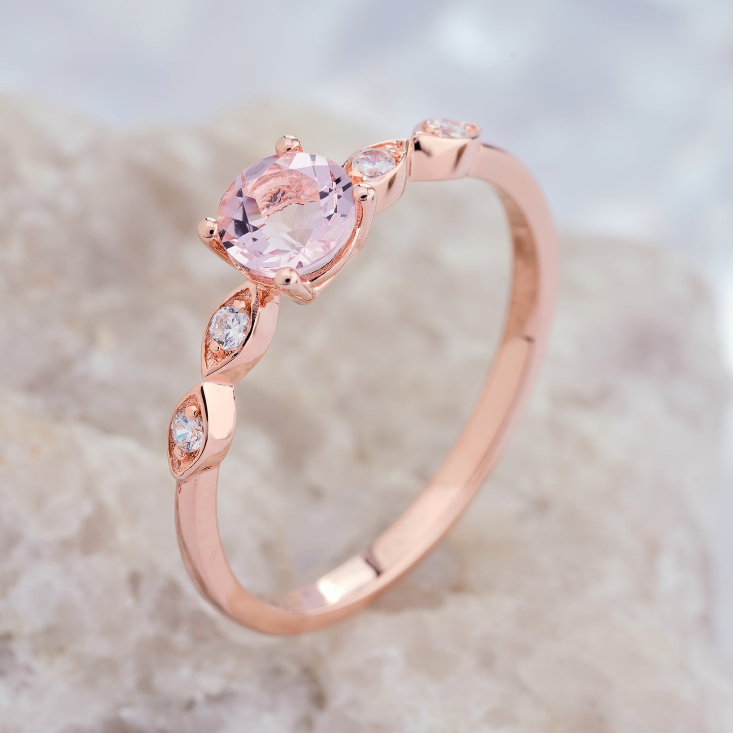 0.5carat Natural Pink Morganite Solid14K/18K Gold Diamond Ring - ShainJewelry