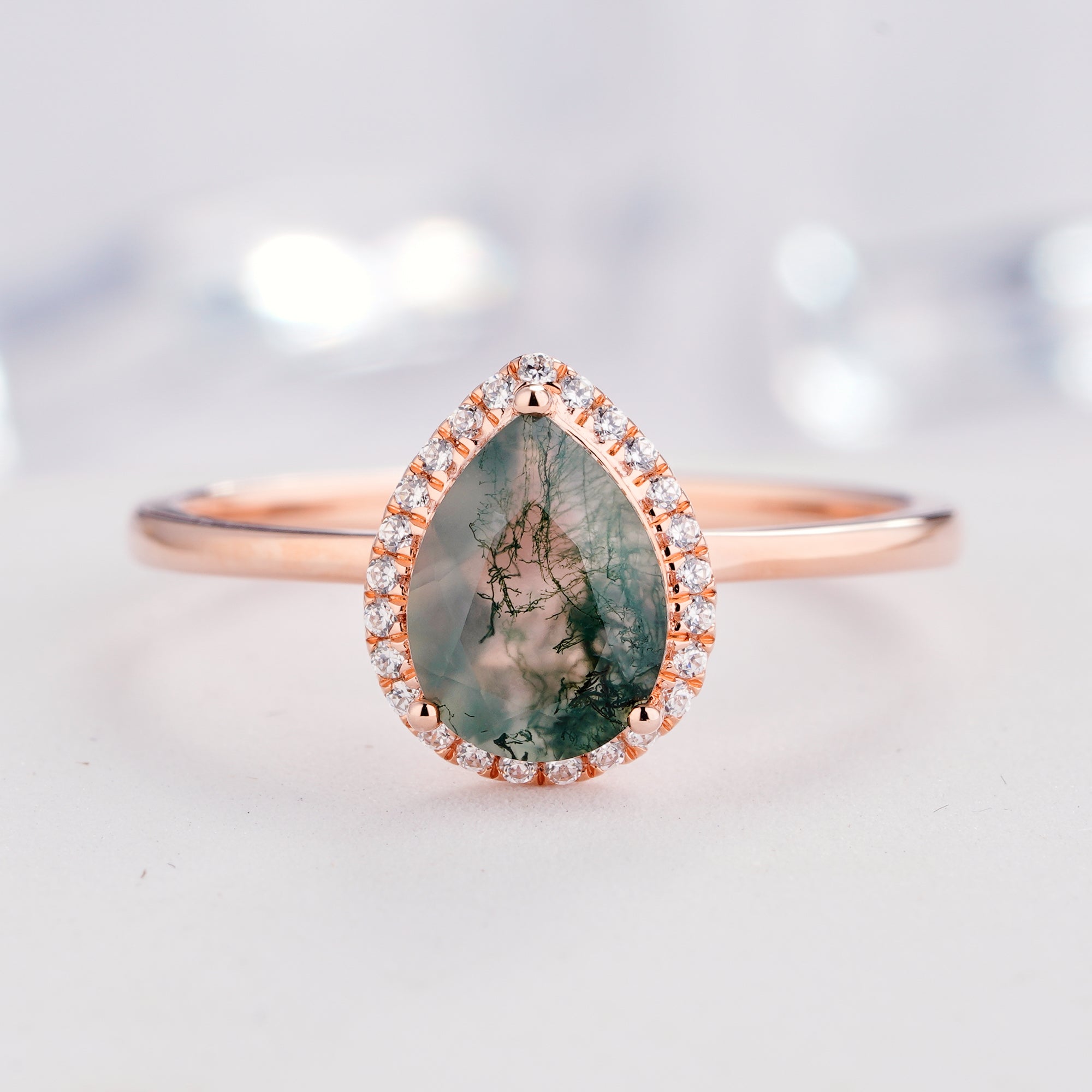 1.2ct Moss Agate Engagement Ring 14K/18K Gold Diamond Promise Ring - ShainJewelry