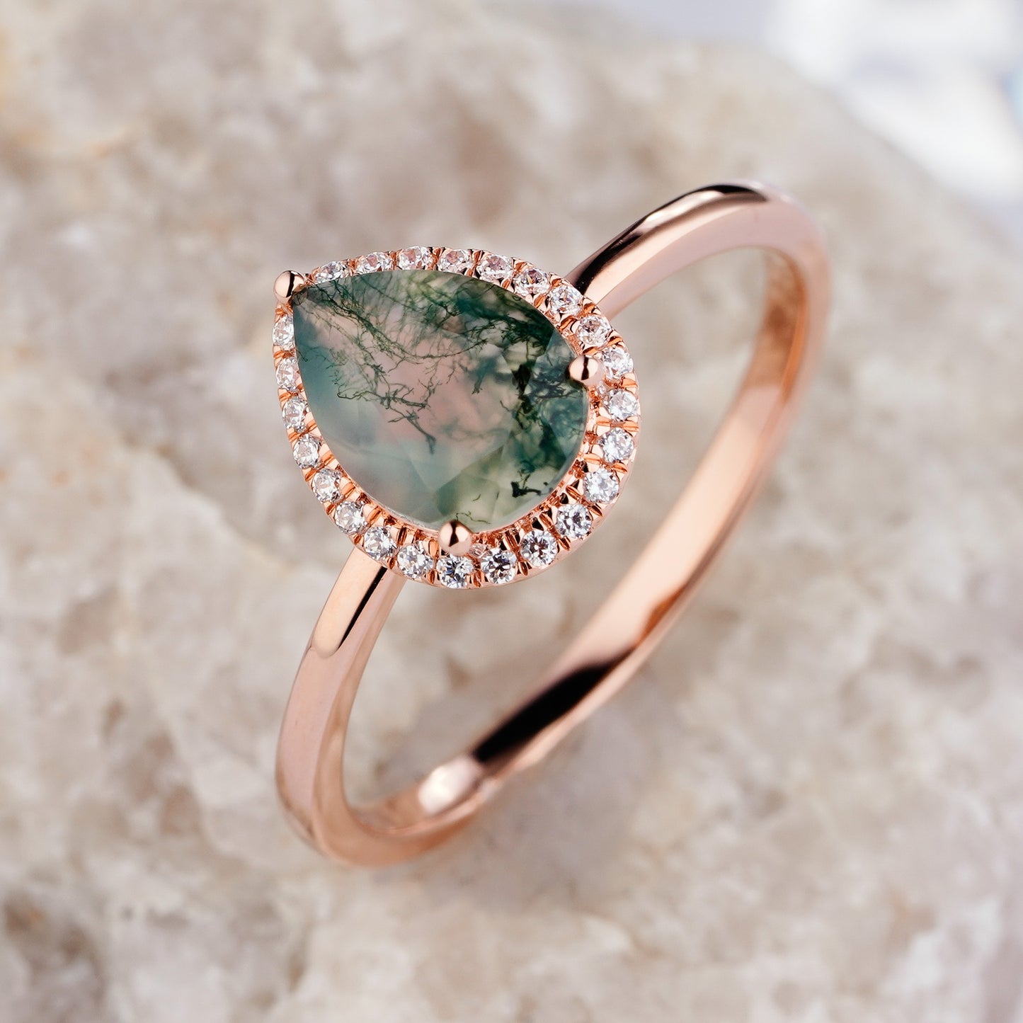 1.2ct Moss Agate Engagement Ring 14K/18K Gold Diamond Promise Ring - ShainJewelry