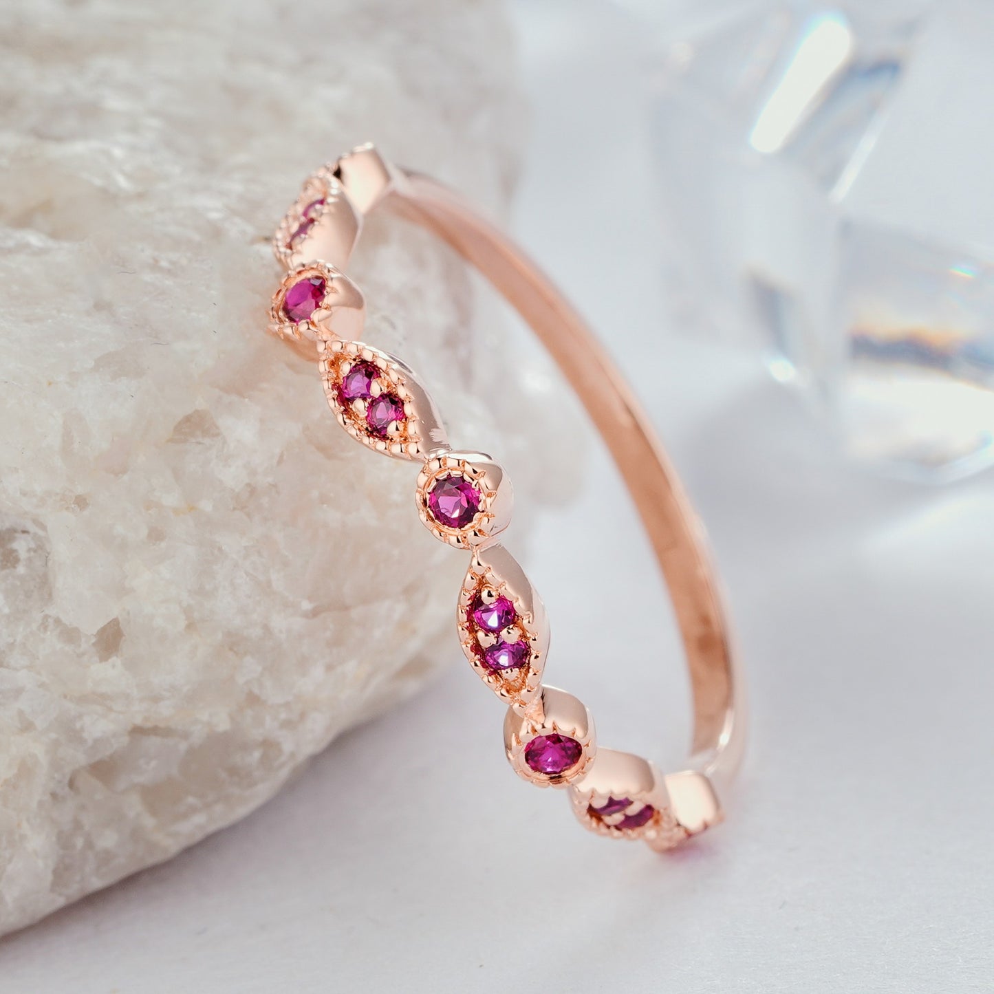 Ruby Birthstone Engagement Ring V Shaped Band Ring in 14K/18K Gold - ShainJewelry