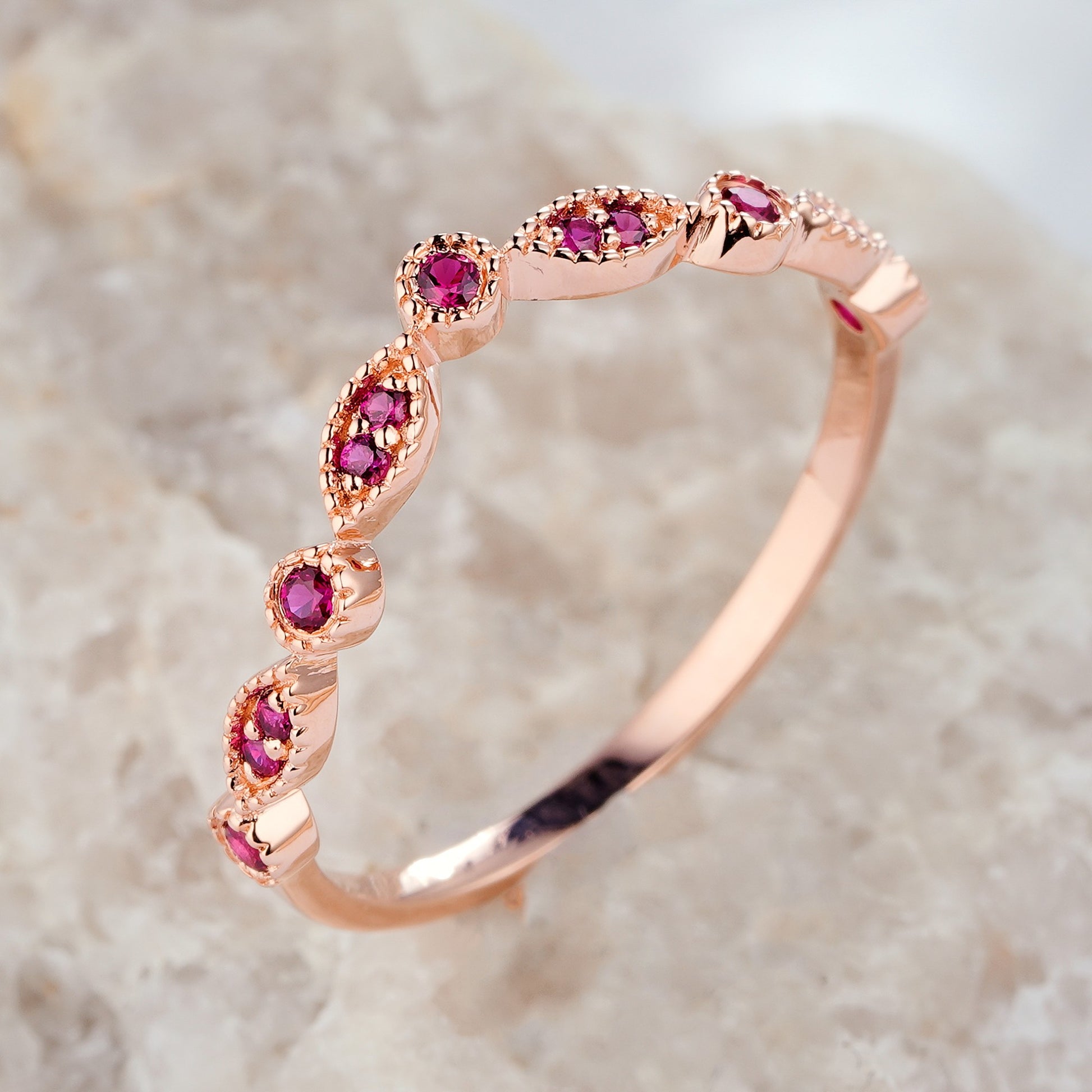 Ruby Birthstone Engagement Ring V Shaped Band Ring in 14K/18K Gold - ShainJewelry