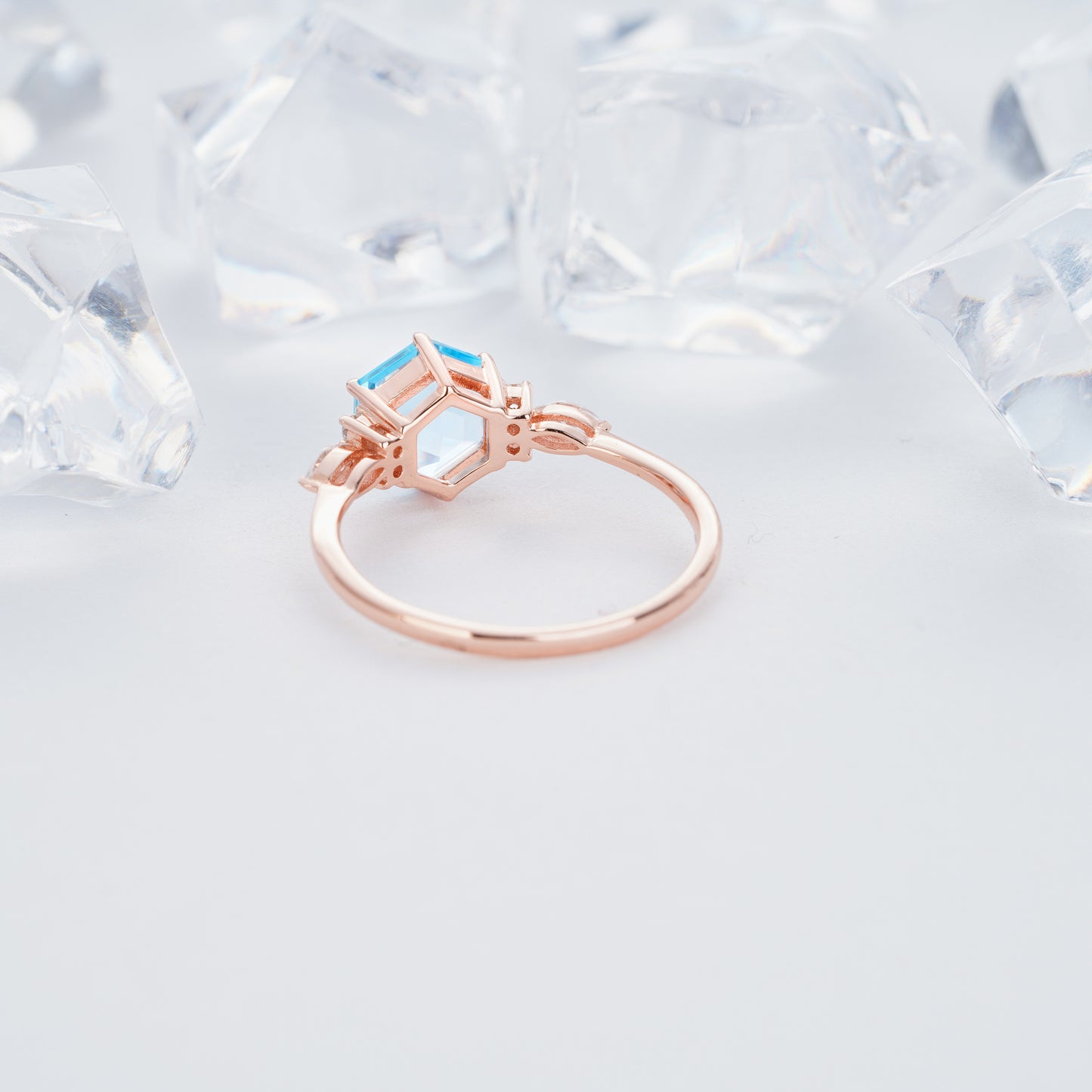 1.7ct 7mm Hexagon Swiss Blue Topaz Diamond Engagement Ring14K/18KRose/Yellow/White Gold Ring - ShainJewelry