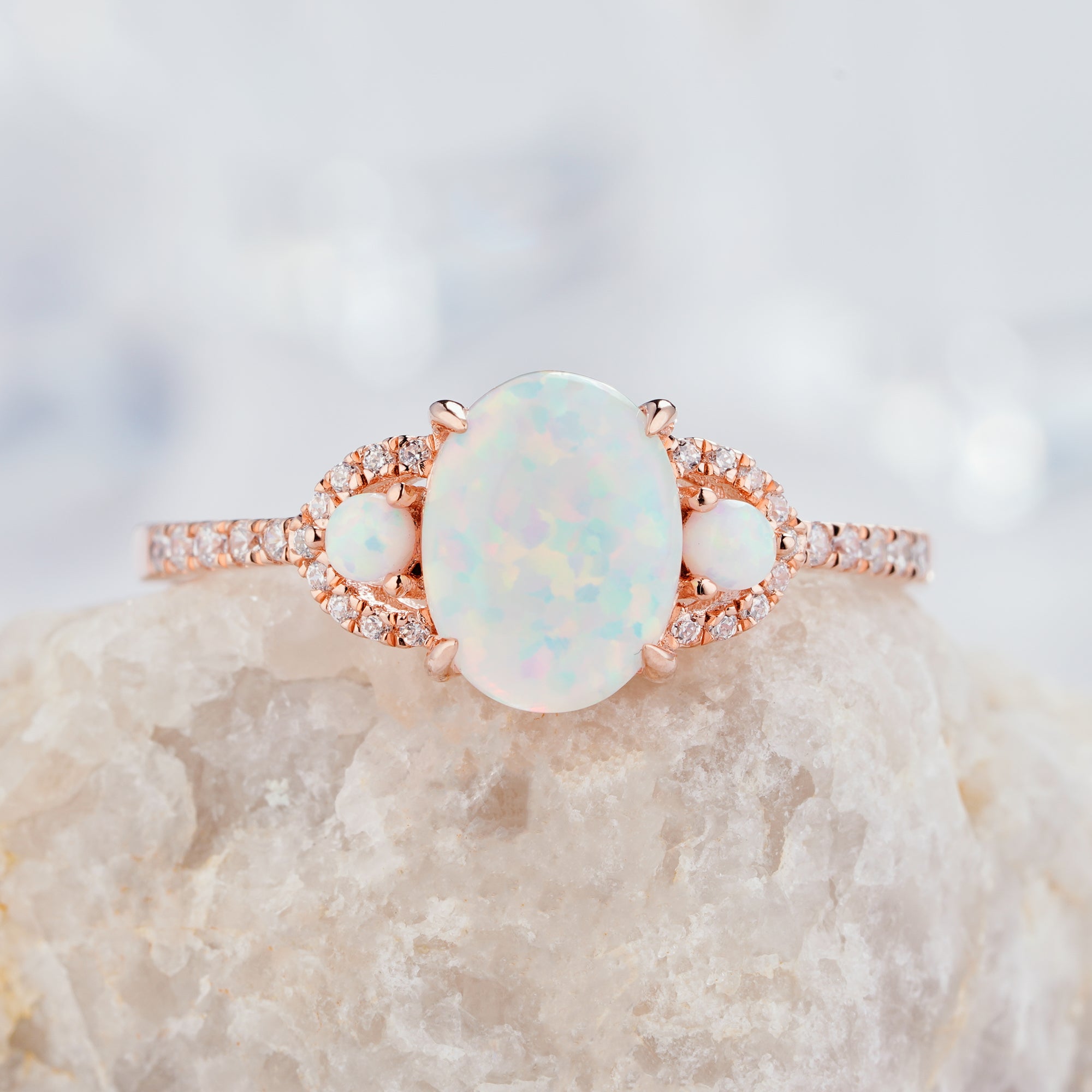 White fire opal on sale engagement rings